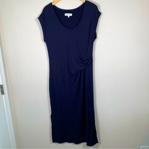 Lou & Gray For LOFT Twist Front T-Shirt Short Sleeve Midi Dress Navy Size Medium